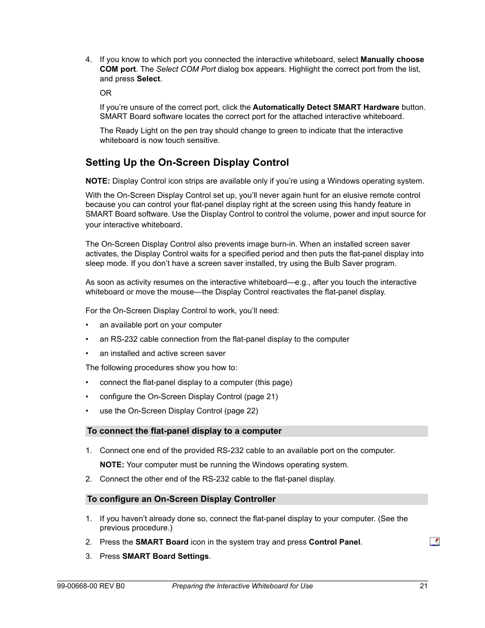 Setting up the on-screen display control | Smart Technologies Smart Board For Flat-PanelDisplays 99-00668-00 User Manual | Page 29 / 40