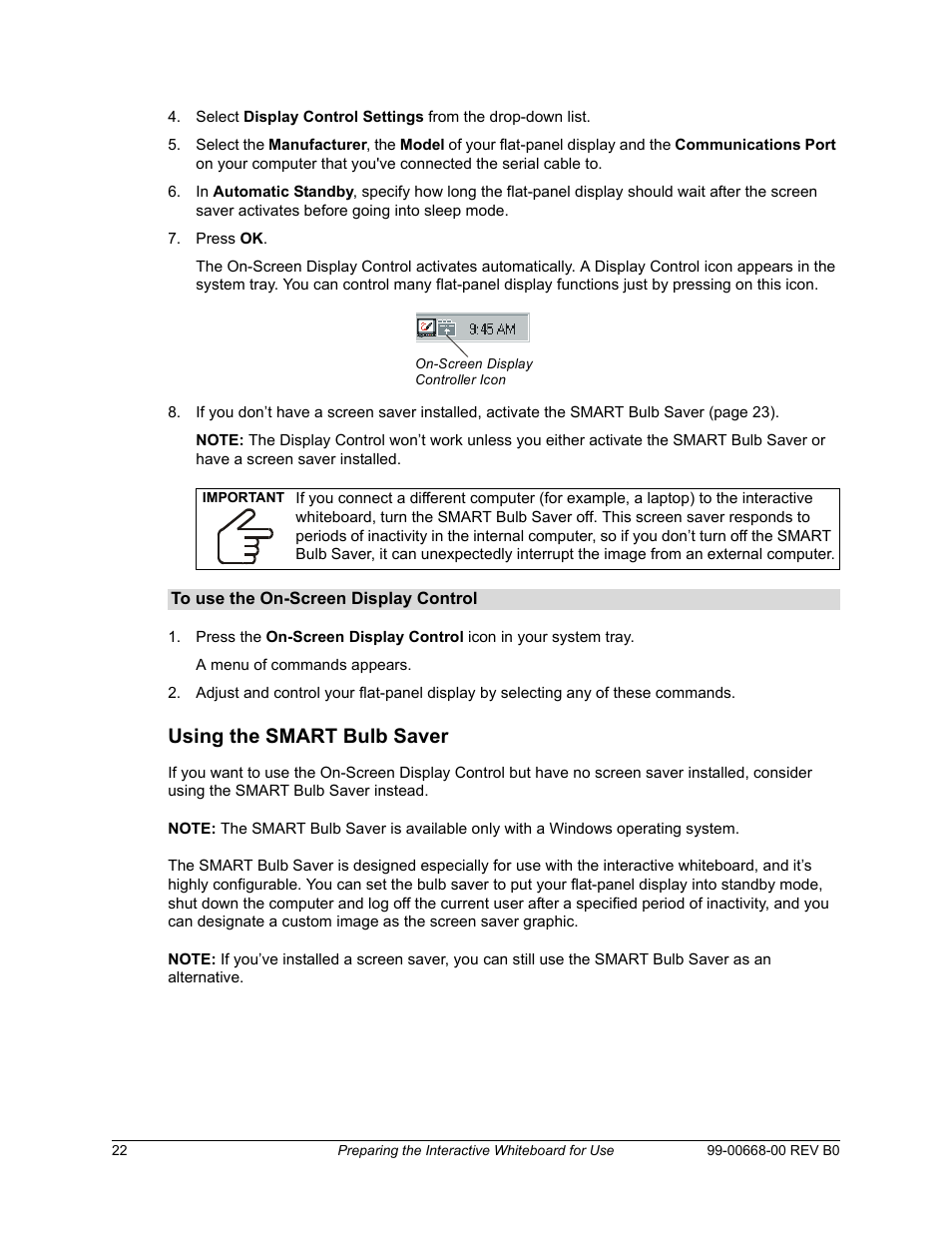 Using the smart bulb saver | Smart Technologies Smart Board For Flat-PanelDisplays 99-00668-00 User Manual | Page 30 / 40