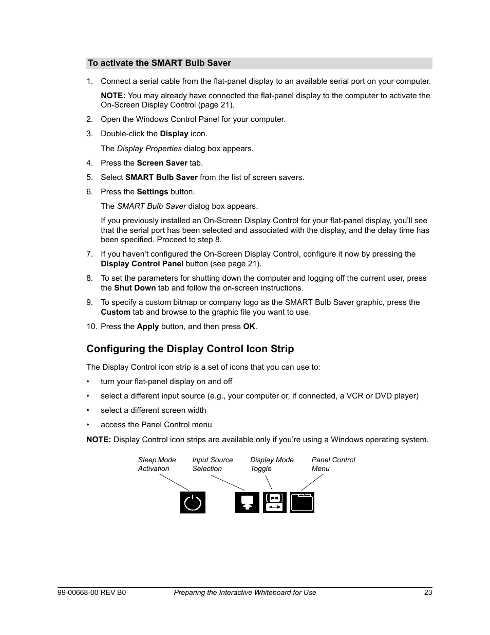 Configuring the display control icon strip | Smart Technologies Smart Board For Flat-PanelDisplays 99-00668-00 User Manual | Page 31 / 40