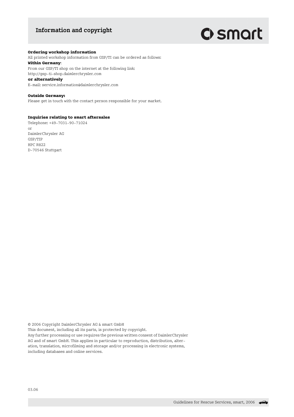 Information and copyright | Smart Technologies smart forfour 454 User Manual | Page 3 / 44