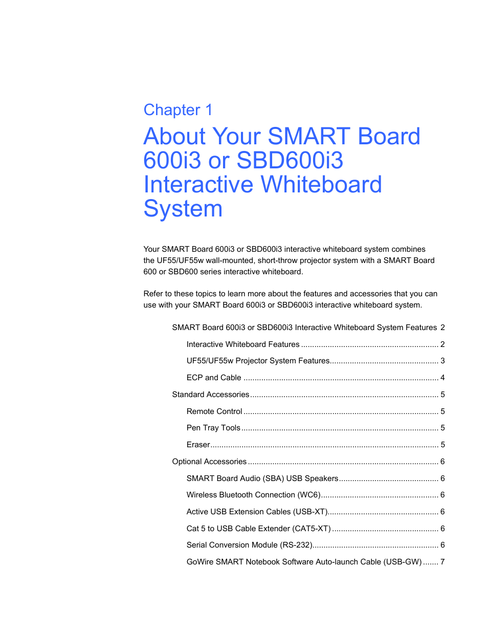 About your smart board 600i3, Chapter 1 | Smart Technologies 600i3 User Manual | Page 13 / 86