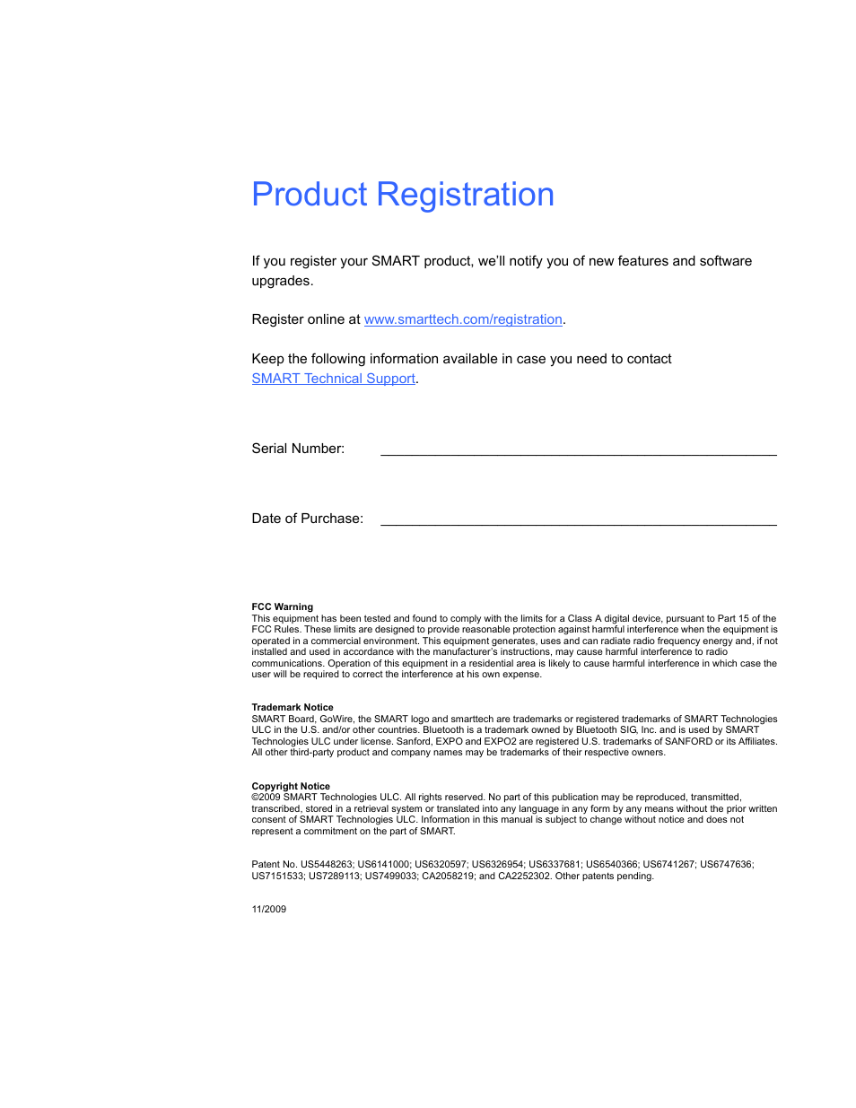 Product registration | Smart Technologies 600i3 User Manual | Page 2 / 86