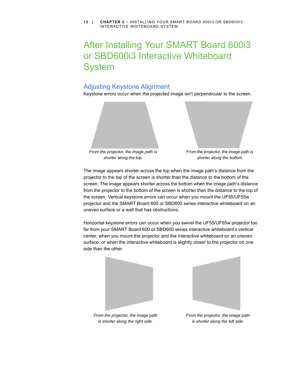 Adjusting keystone alignment | Smart Technologies 600i3 User Manual | Page 25 / 86