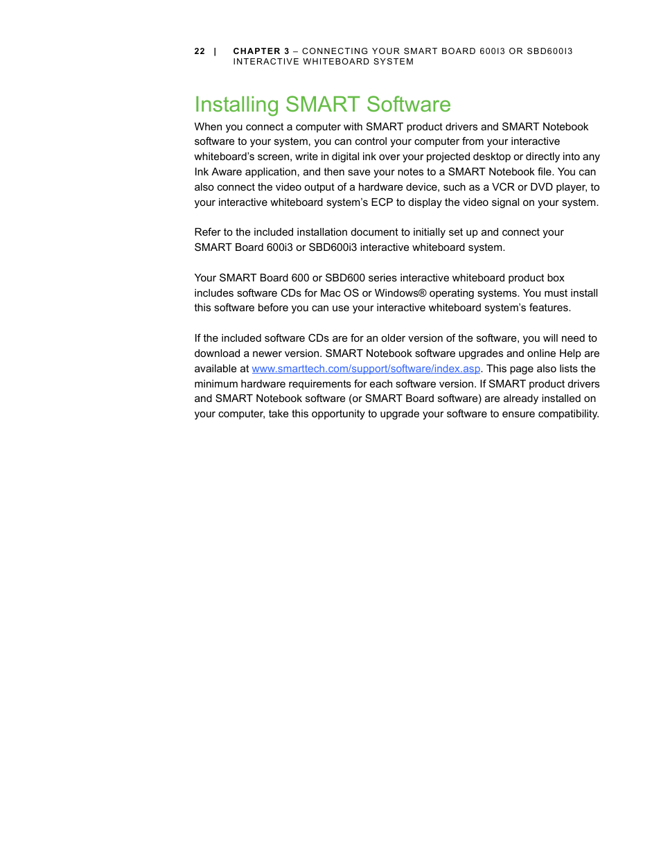 Installing smart software | Smart Technologies 600i3 User Manual | Page 34 / 86