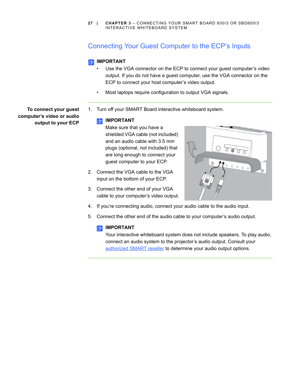 Connecting your guest computer to the ecp’s inputs | Smart Technologies 600i3 User Manual | Page 39 / 86