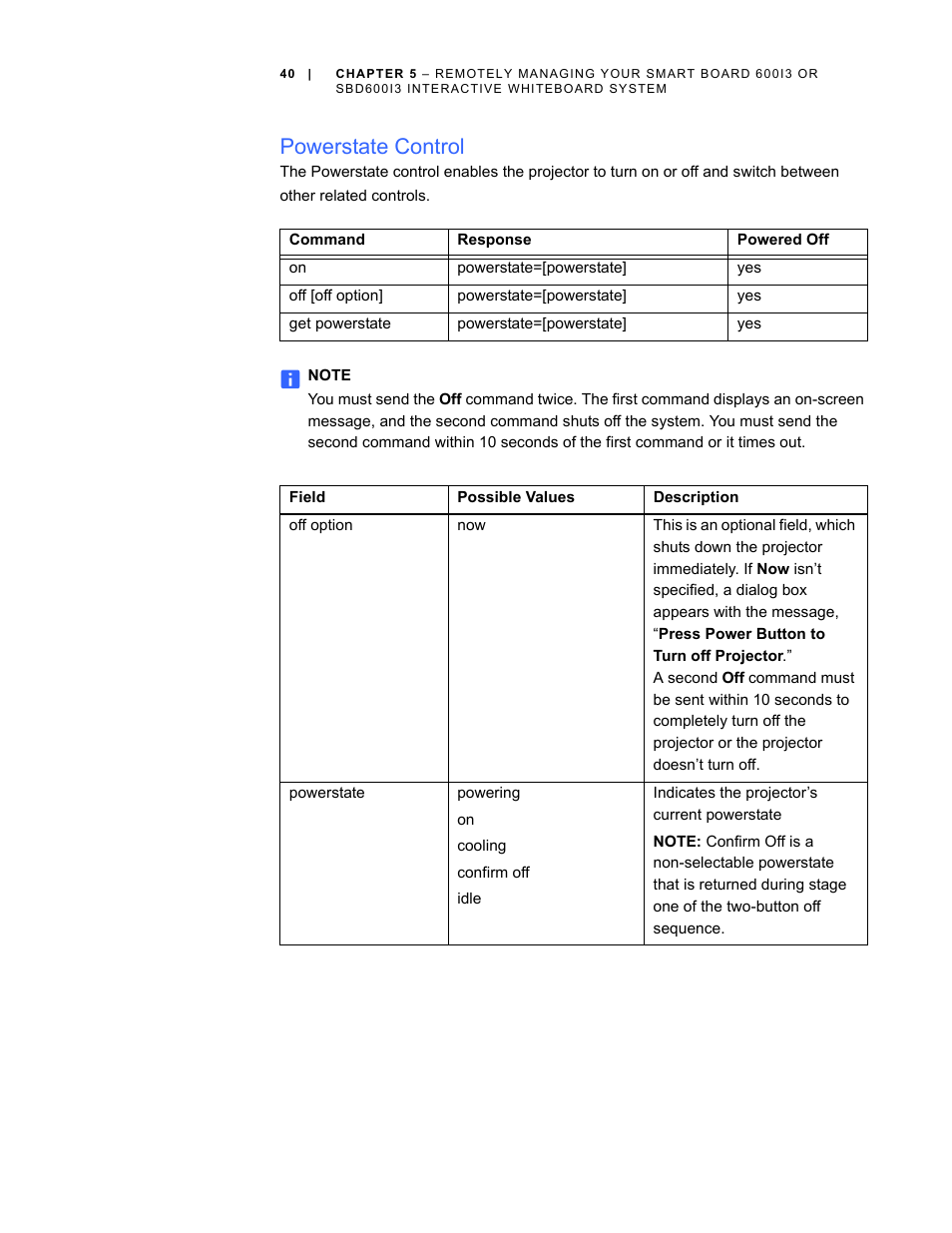 Powerstate control | Smart Technologies 600i3 User Manual | Page 52 / 86