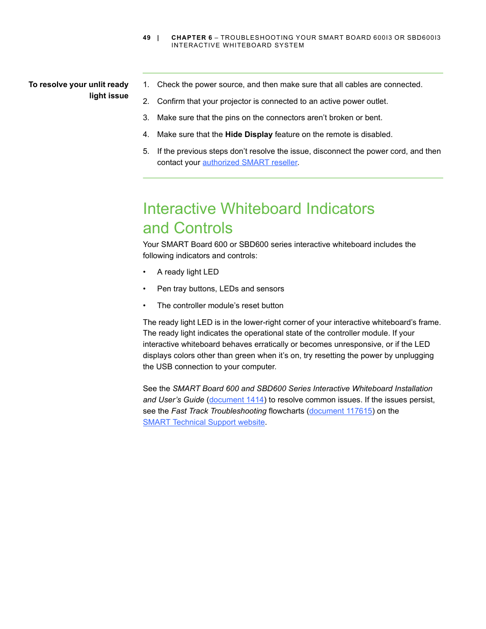 Interactive whiteboard indicators and controls | Smart Technologies 600i3 User Manual | Page 61 / 86