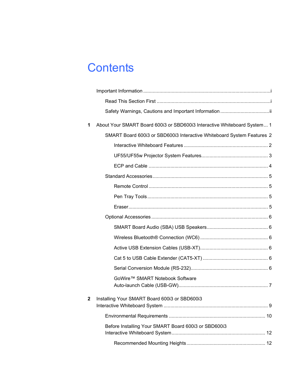 Smart Technologies 600i3 User Manual | Page 9 / 86
