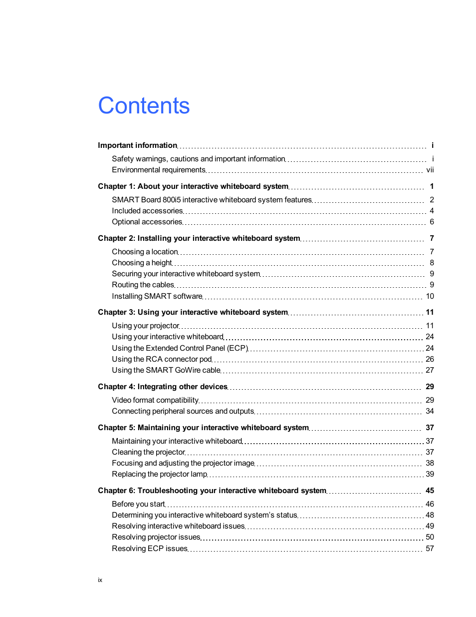 Smart Technologies SMART Board 800i5-SMP User Manual | Page 11 / 106