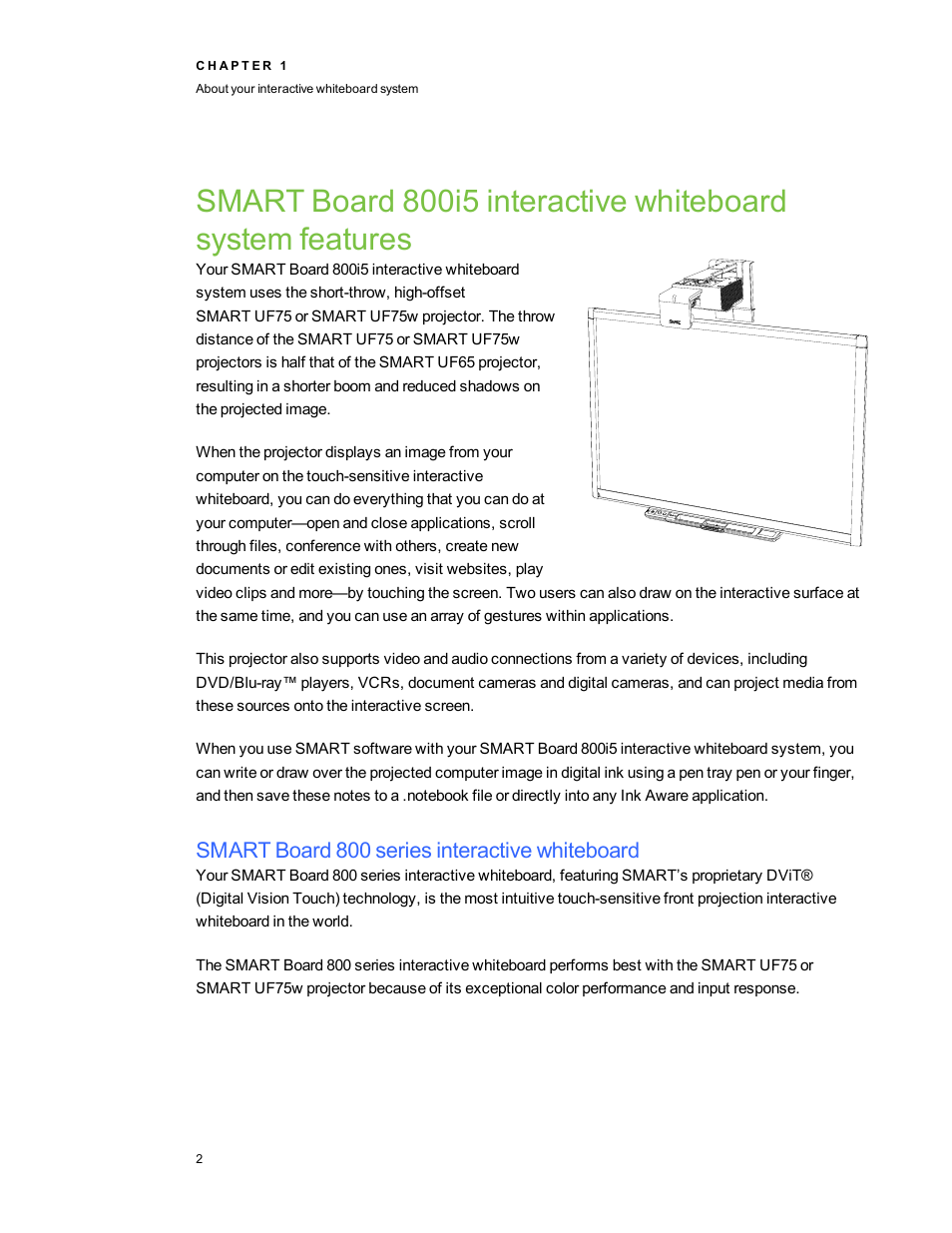 Smart board 800 series interactive whiteboard | Smart Technologies SMART Board 800i5-SMP User Manual | Page 14 / 106