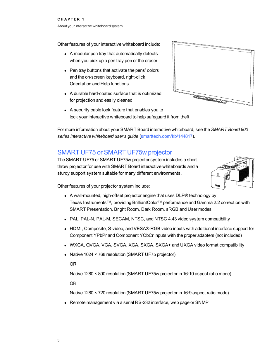 Smart uf75 or smart uf75w projector | Smart Technologies SMART Board 800i5-SMP User Manual | Page 15 / 106