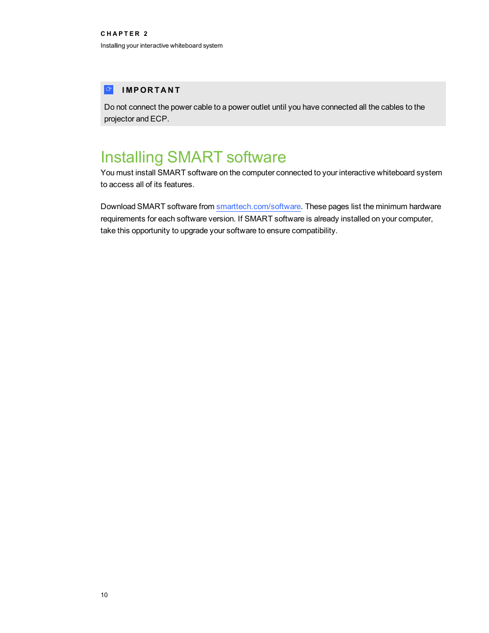 Installing smart software | Smart Technologies SMART Board 800i5-SMP User Manual | Page 22 / 106