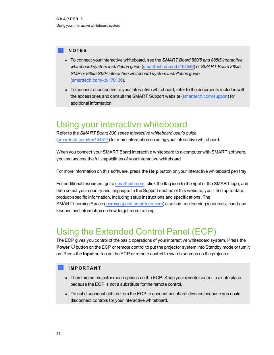 Using your interactive whiteboard, Using the extended control panel (ecp) | Smart Technologies SMART Board 800i5-SMP User Manual | Page 36 / 106