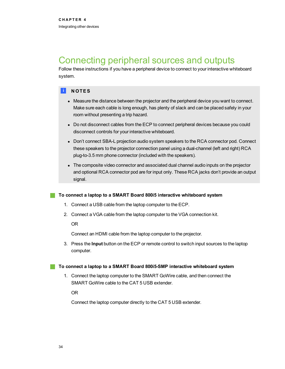 Connecting peripheral sources and outputs | Smart Technologies SMART Board 800i5-SMP User Manual | Page 46 / 106