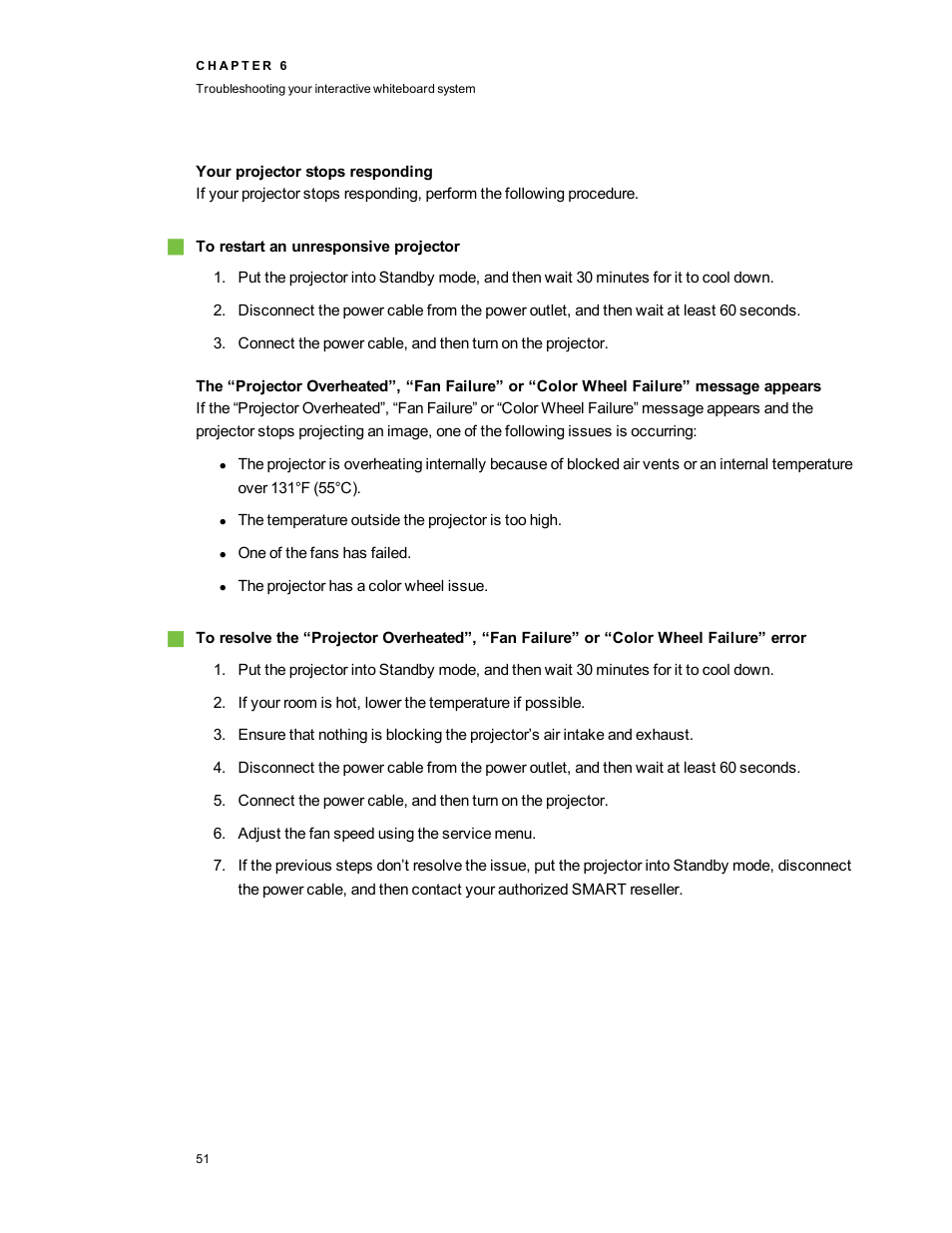 Your projector stops responding | Smart Technologies SMART Board 800i5-SMP User Manual | Page 63 / 106