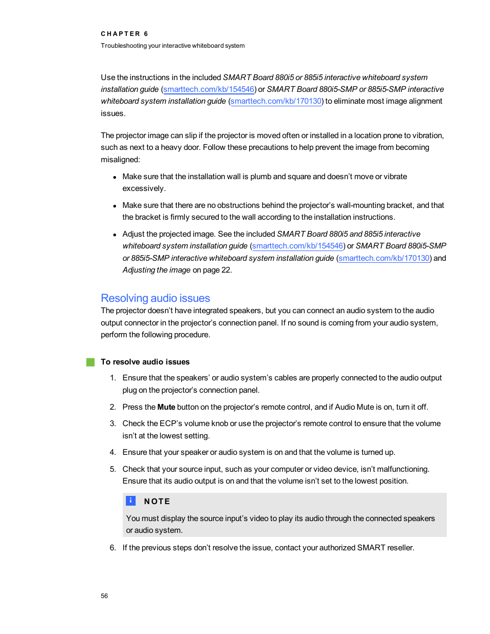 Resolving audio issues | Smart Technologies SMART Board 800i5-SMP User Manual | Page 68 / 106