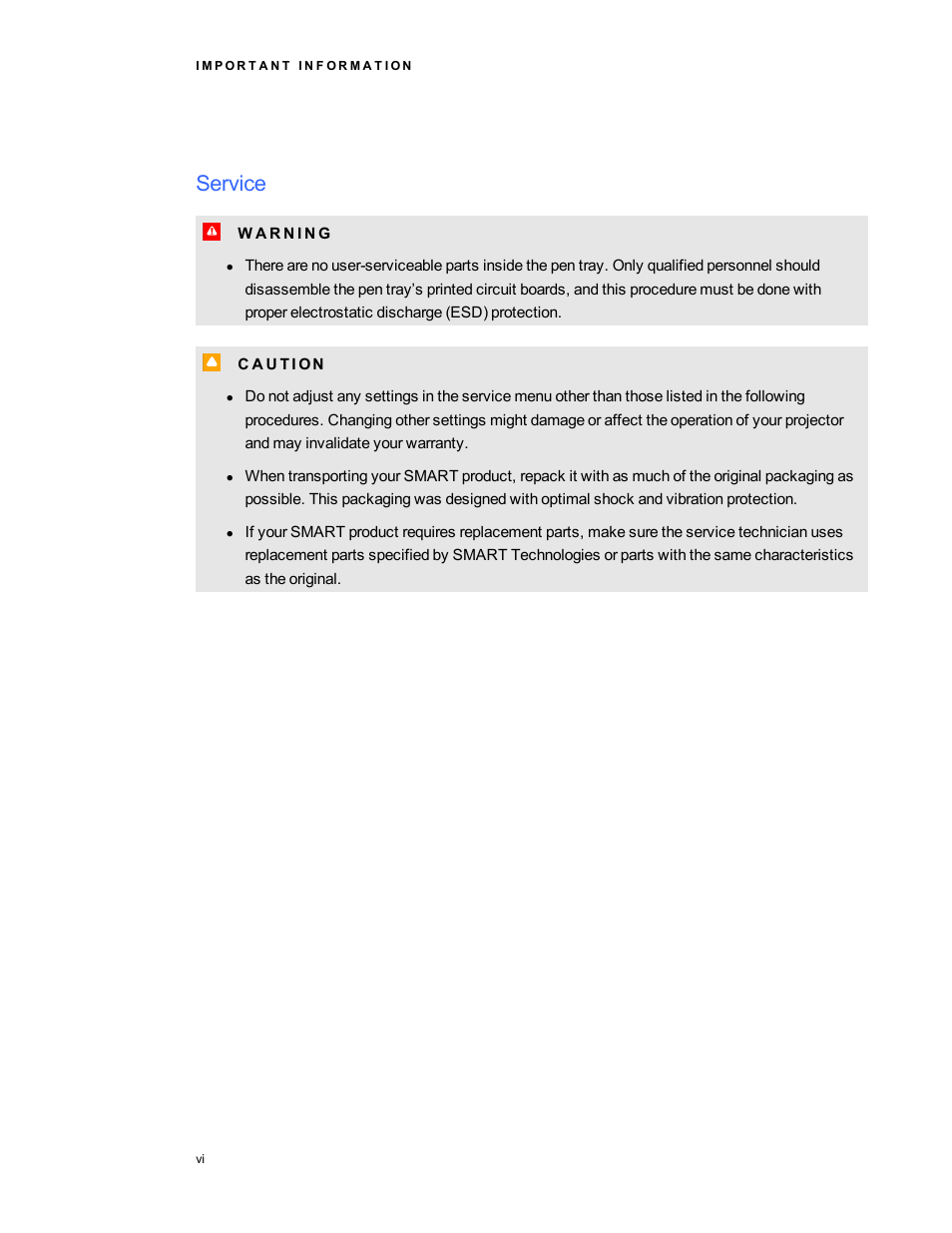 Service | Smart Technologies SMART Board 800i5-SMP User Manual | Page 8 / 106