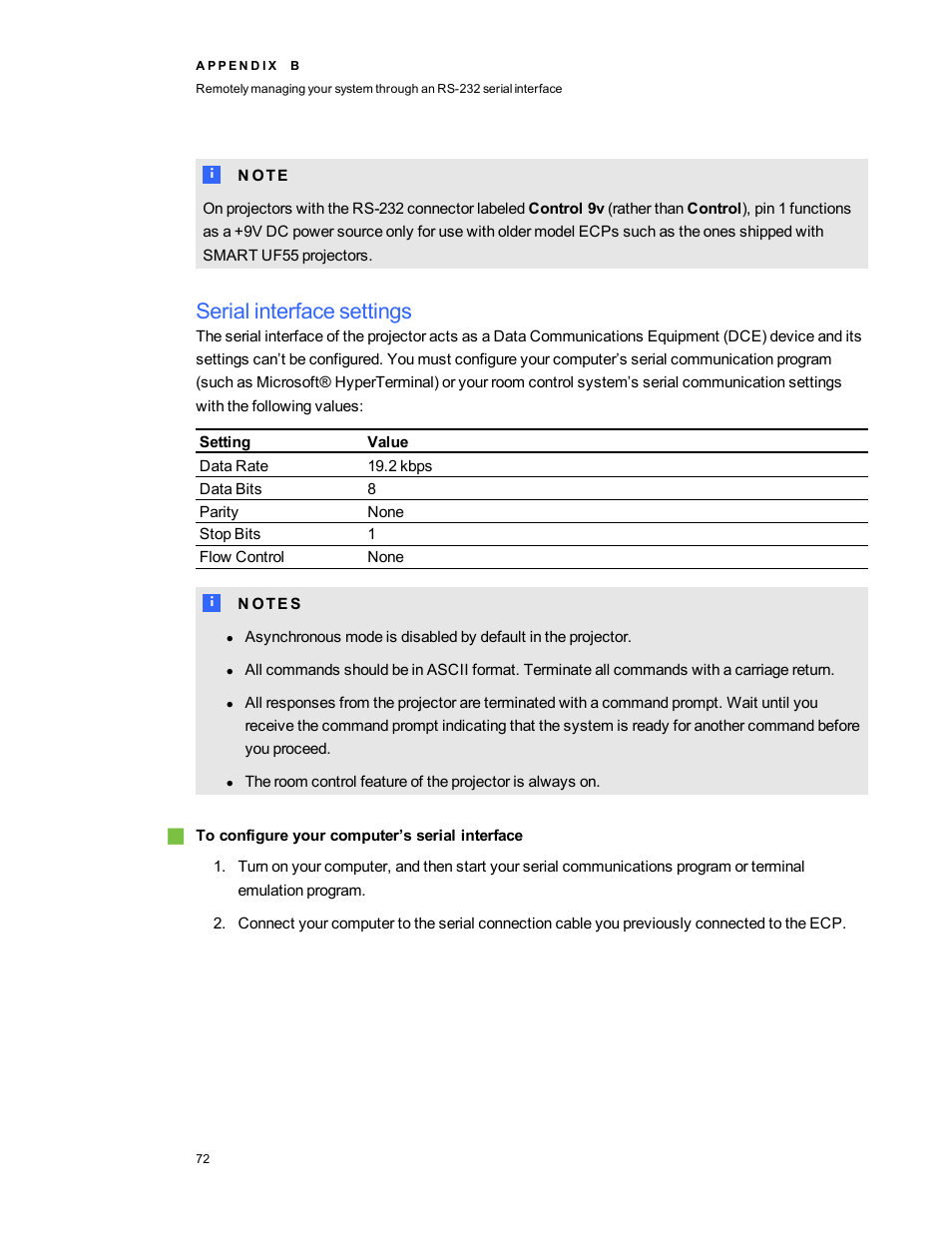 Serial interface settings | Smart Technologies SMART Board 800i5-SMP User Manual | Page 84 / 106