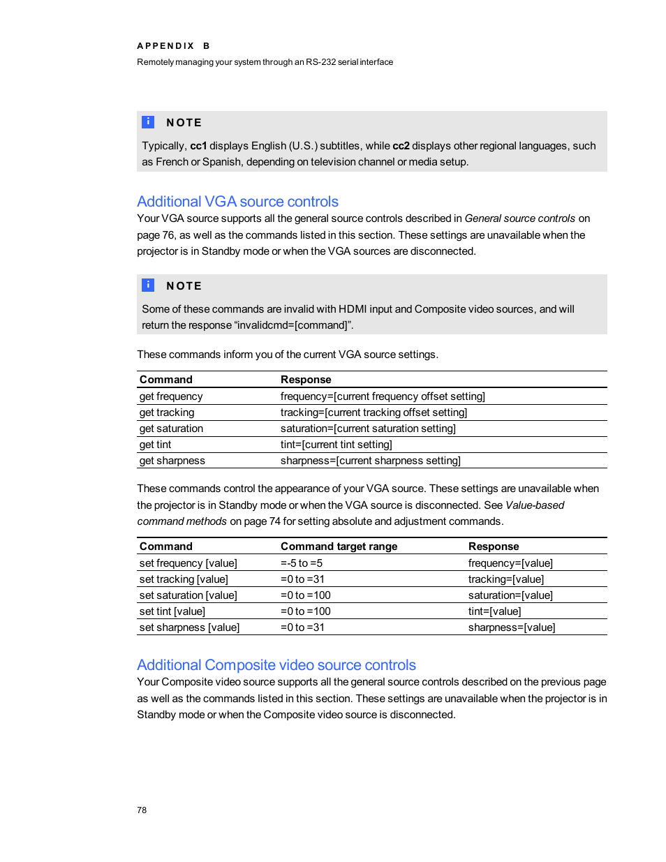 Additional vga source controls, Additional composite video source controls | Smart Technologies SMART Board 800i5-SMP User Manual | Page 90 / 106