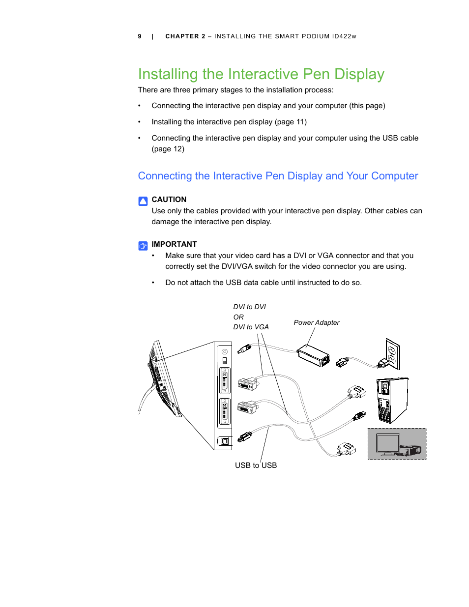 Installing the interactive pen display | Smart Technologies ID422w User Manual | Page 19 / 66