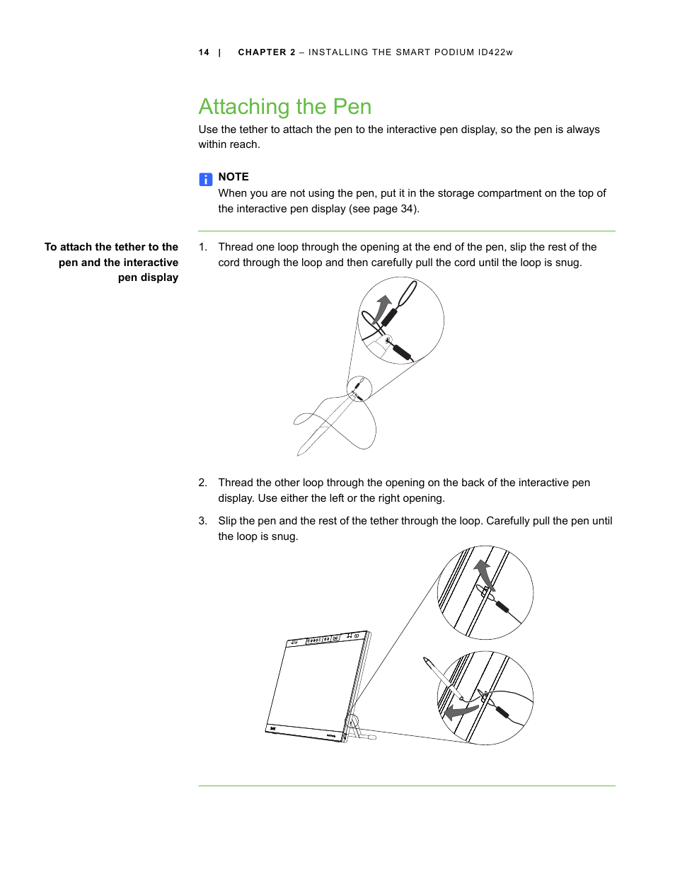 Attaching the pen | Smart Technologies ID422w User Manual | Page 24 / 66