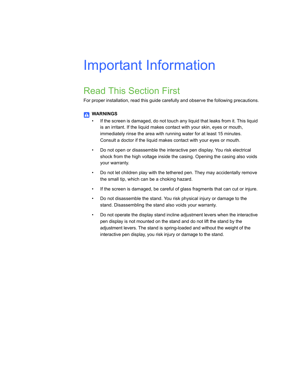 Important information, Read this section first | Smart Technologies ID422w User Manual | Page 3 / 66