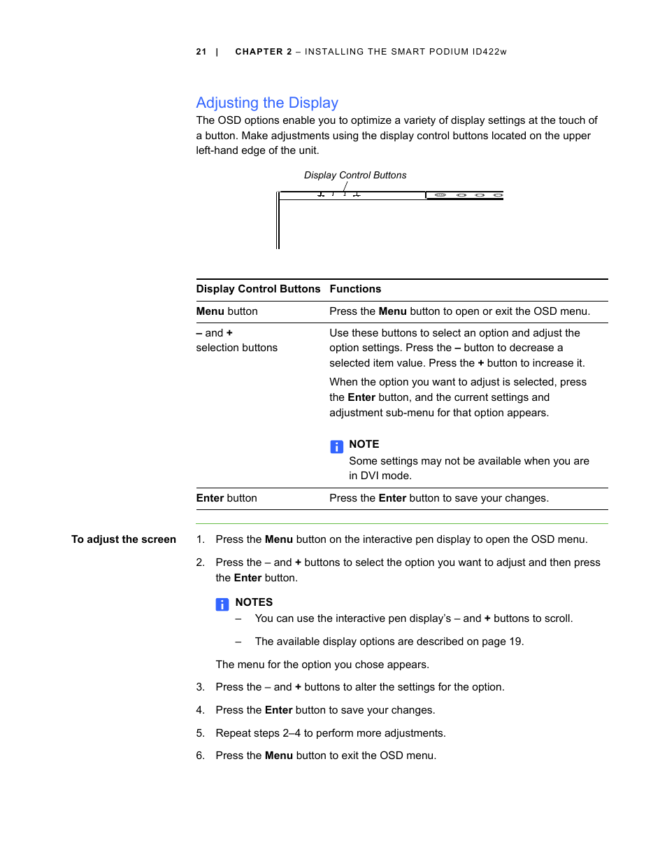 Adjusting the display | Smart Technologies ID422w User Manual | Page 31 / 66