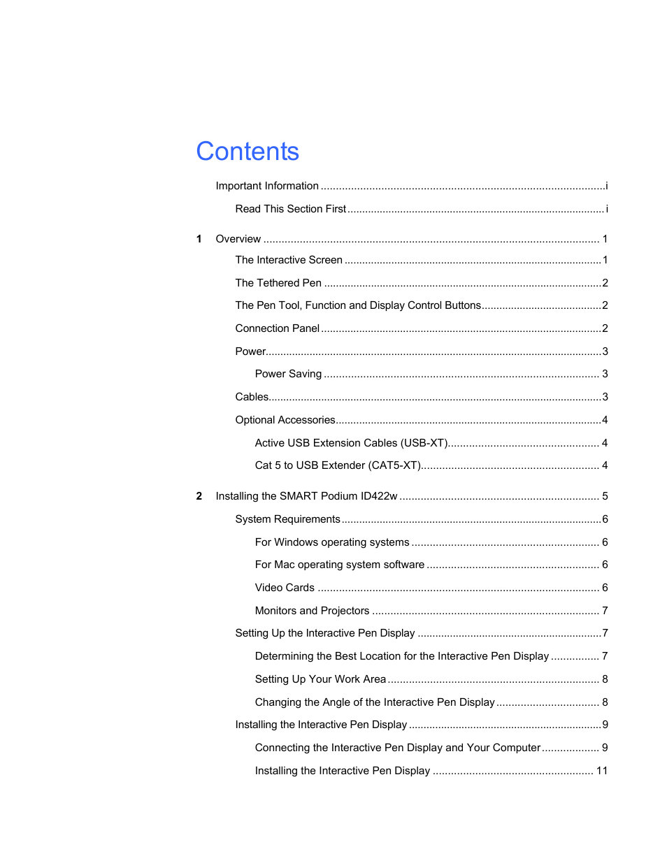 Smart Technologies ID422w User Manual | Page 7 / 66