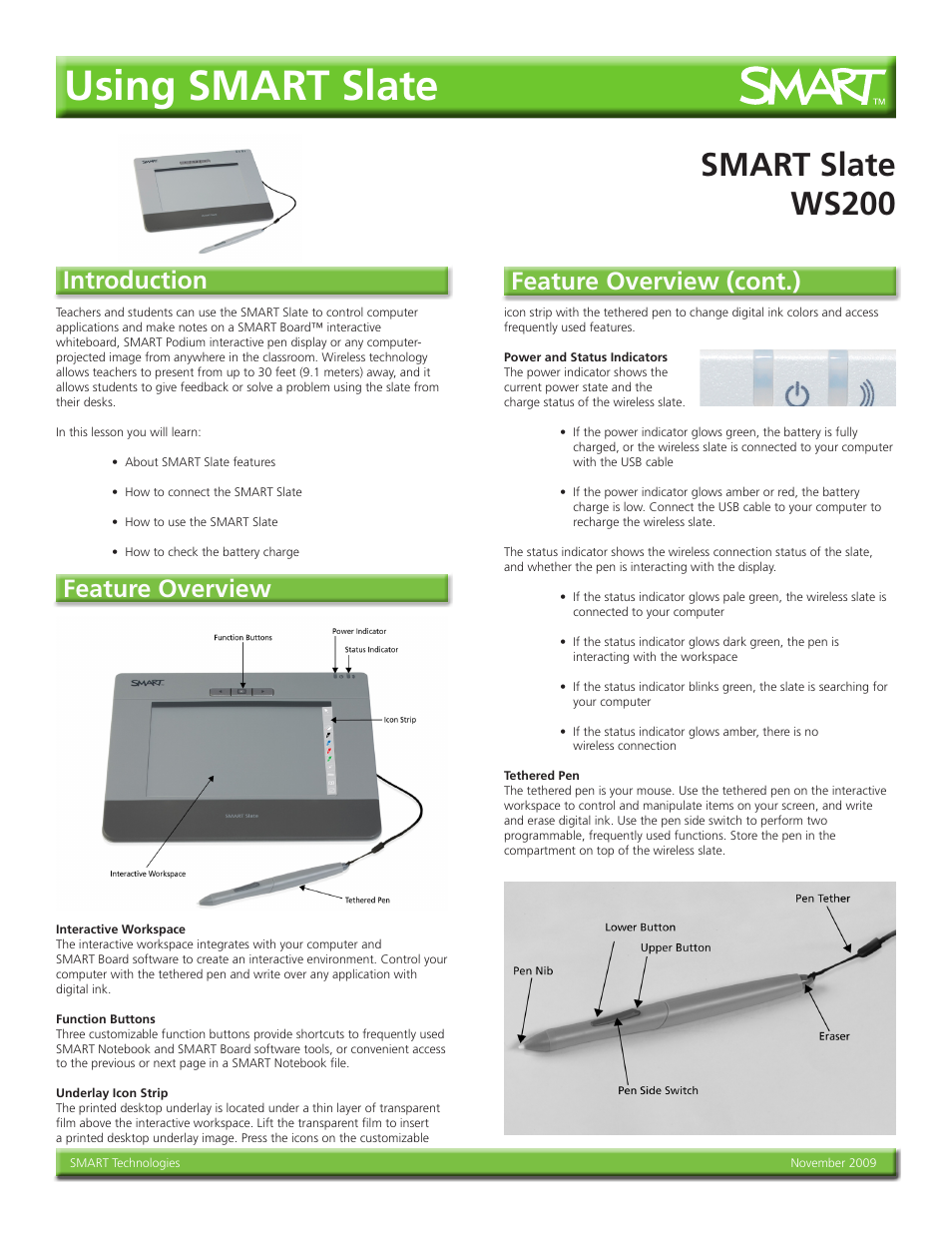 Smart Technologies SMART SLATE WS200 User Manual | 2 pages