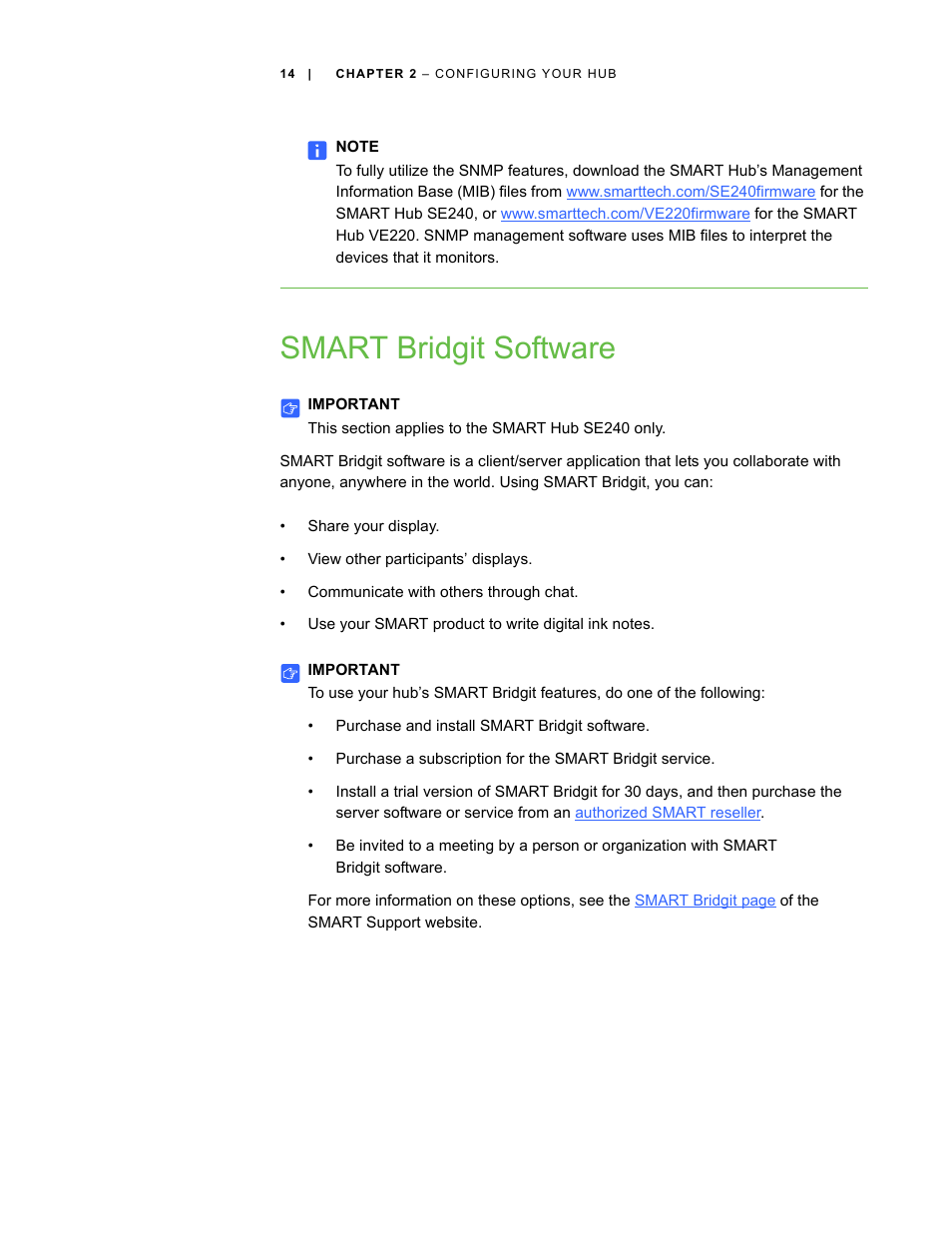 Smart bridgit software | Smart Technologies SMART Hub SE240 User Manual | Page 20 / 58