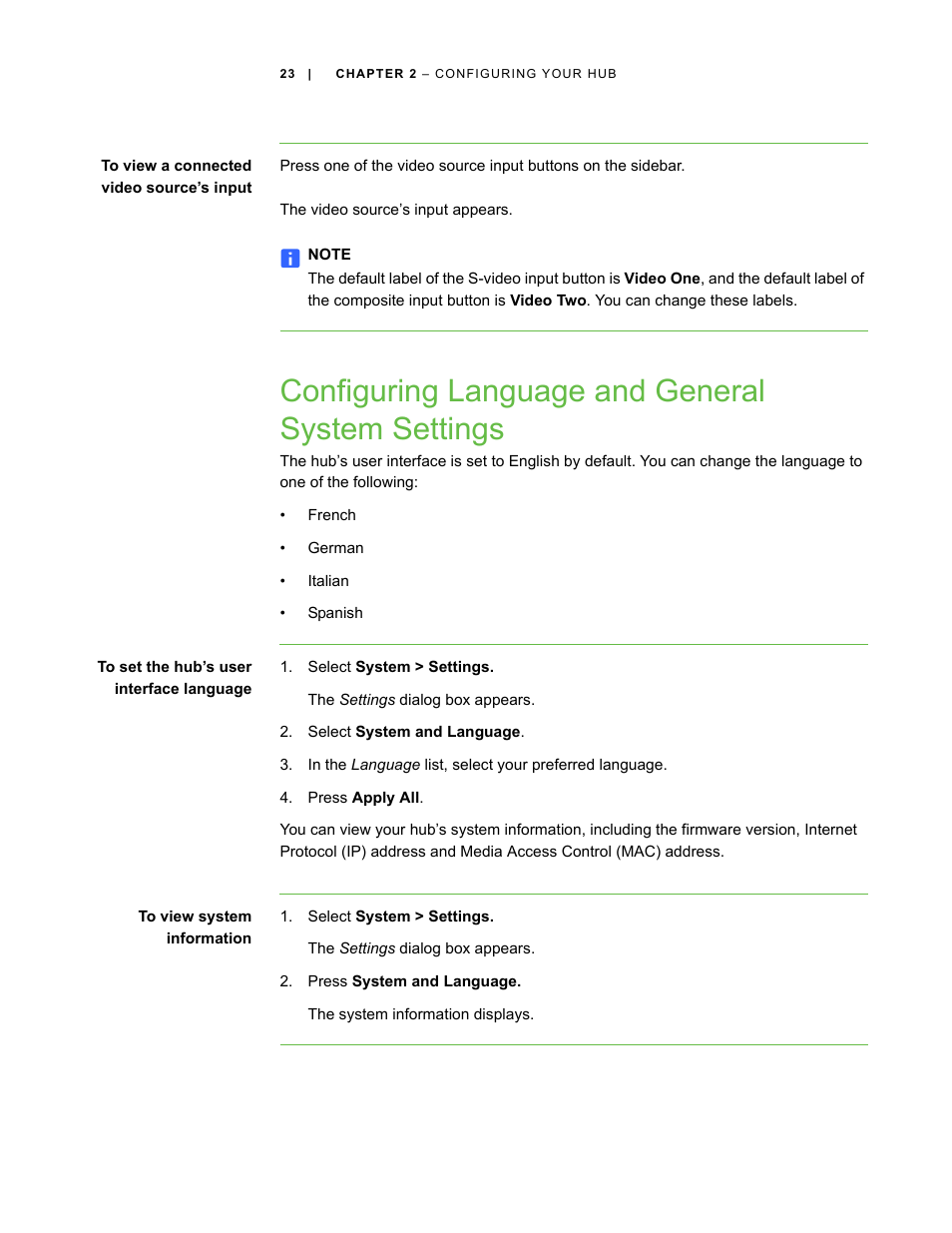 Configuring language and general system settings | Smart Technologies SMART Hub SE240 User Manual | Page 29 / 58