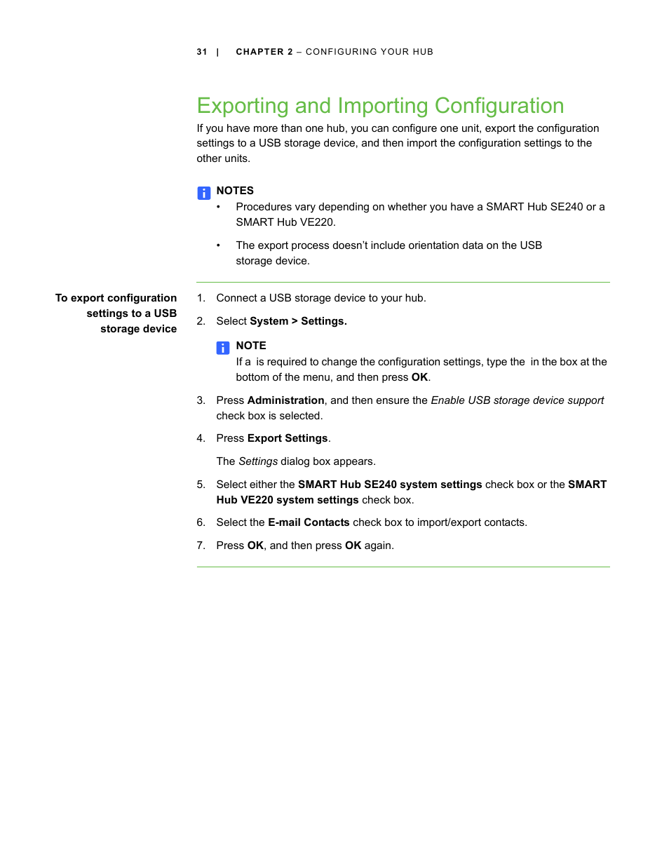 Exporting and importing configuration | Smart Technologies SMART Hub SE240 User Manual | Page 37 / 58