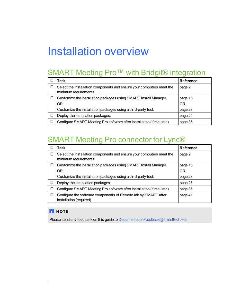 Installation overview, Smart meeting pro™ with bridgit® integration, Smart meeting pro connector for lync | Smart Technologies SMART Meeting Pro 3.1 User Manual | Page 3 / 94