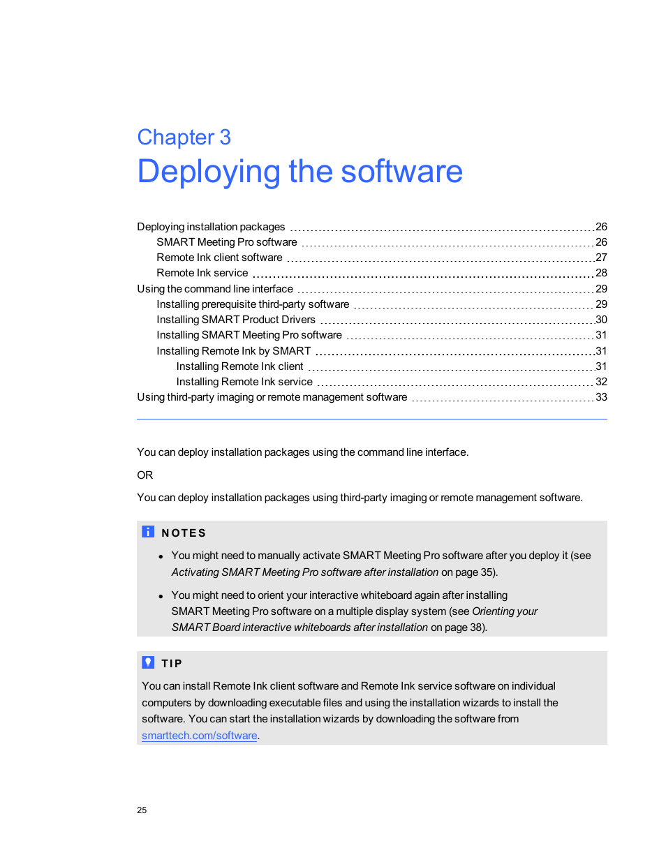 Chapter 3: deploying the software, Chapter 3 | Smart Technologies SMART Meeting Pro 3.1 User Manual | Page 31 / 94