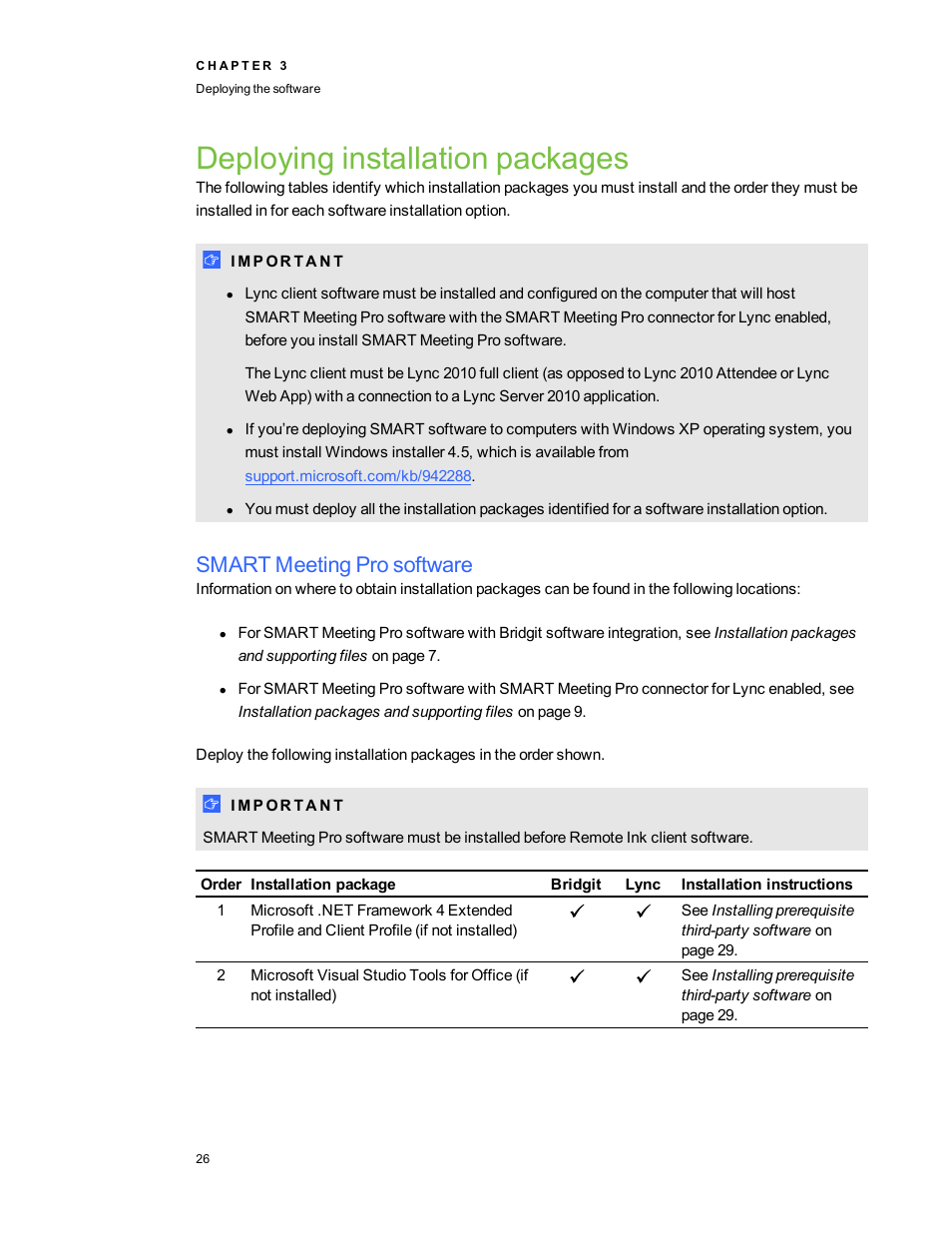 Deploying installation packages, Smart meeting pro software | Smart Technologies SMART Meeting Pro 3.1 User Manual | Page 32 / 94