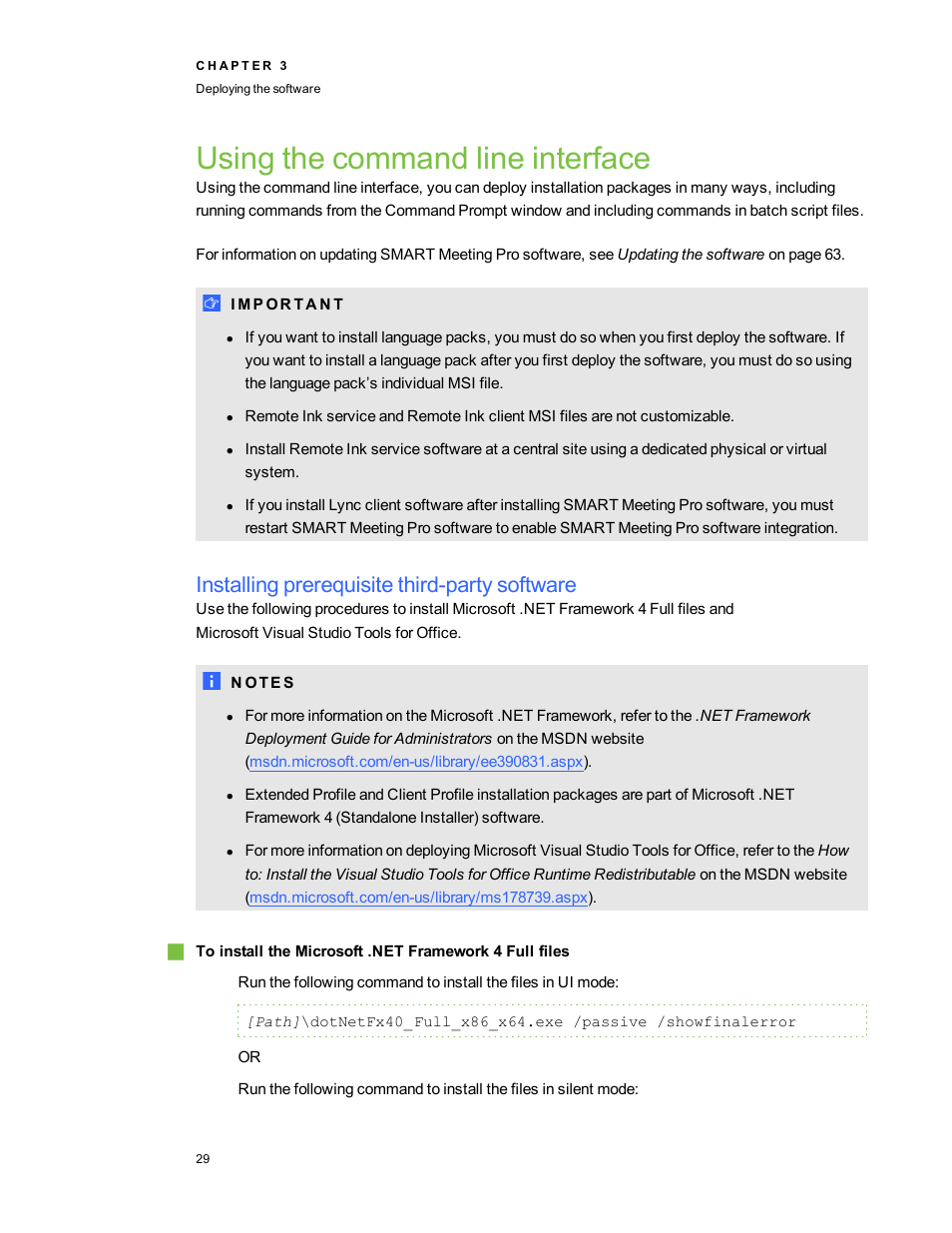 Using the command line interface, Installing prerequisite third-party software | Smart Technologies SMART Meeting Pro 3.1 User Manual | Page 35 / 94