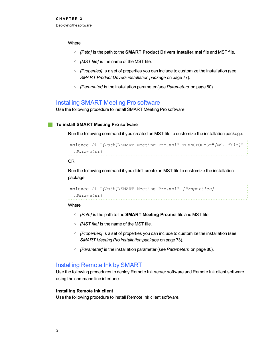 Installing smart meeting pro software, Installing remote ink by smart, Installing remote ink client | Smart Technologies SMART Meeting Pro 3.1 User Manual | Page 37 / 94