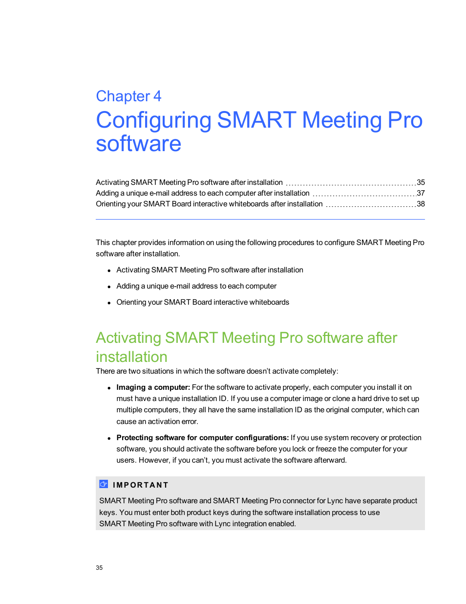 Chapter 4: configuring smart meeting pro software, Configuring, Chapter 4 | Smart Technologies SMART Meeting Pro 3.1 User Manual | Page 41 / 94