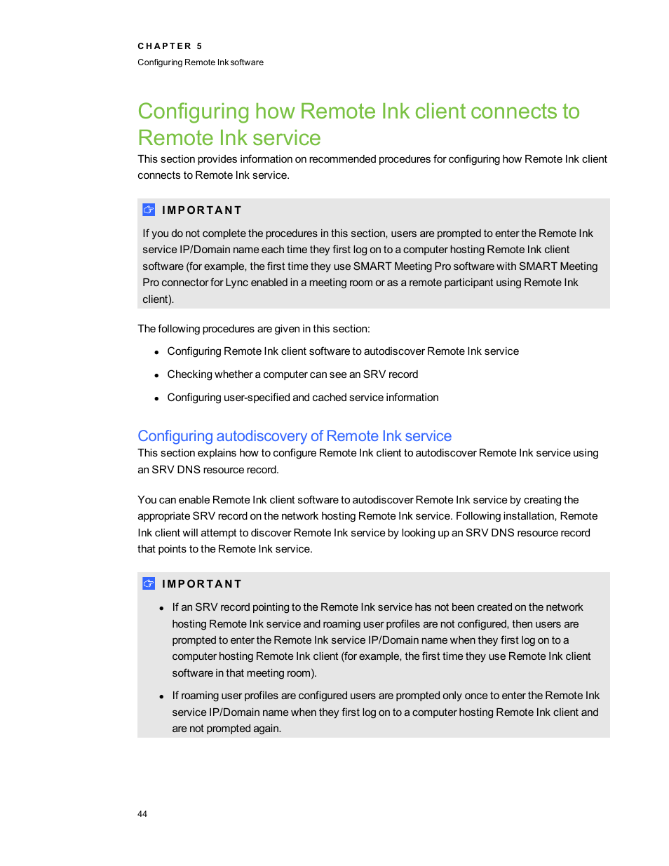 Configuring autodiscovery of remote ink service | Smart Technologies SMART Meeting Pro 3.1 User Manual | Page 50 / 94