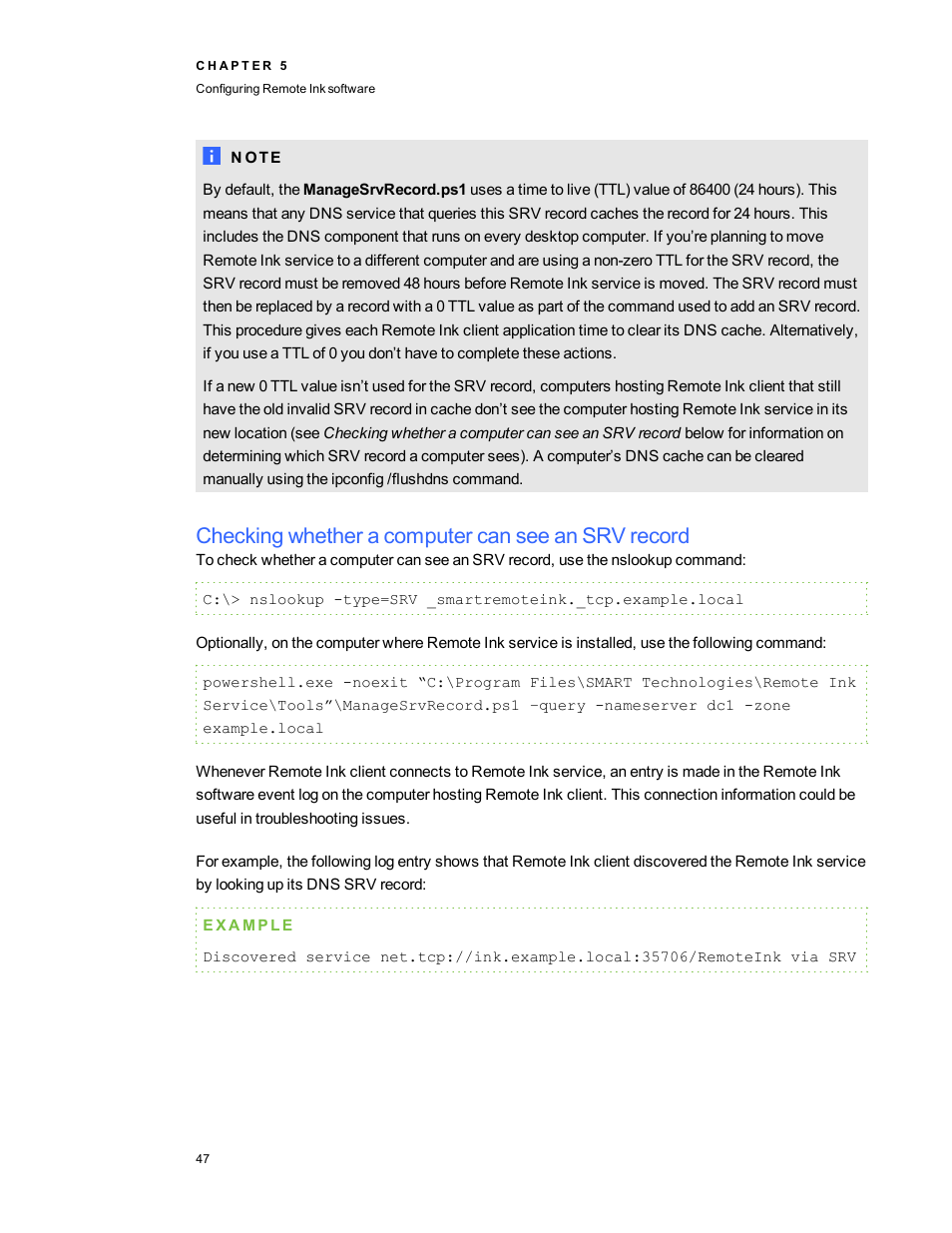 Checking whether a computer can see an srv record | Smart Technologies SMART Meeting Pro 3.1 User Manual | Page 53 / 94