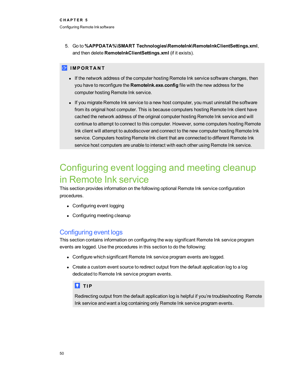 Configuring event logs | Smart Technologies SMART Meeting Pro 3.1 User Manual | Page 56 / 94