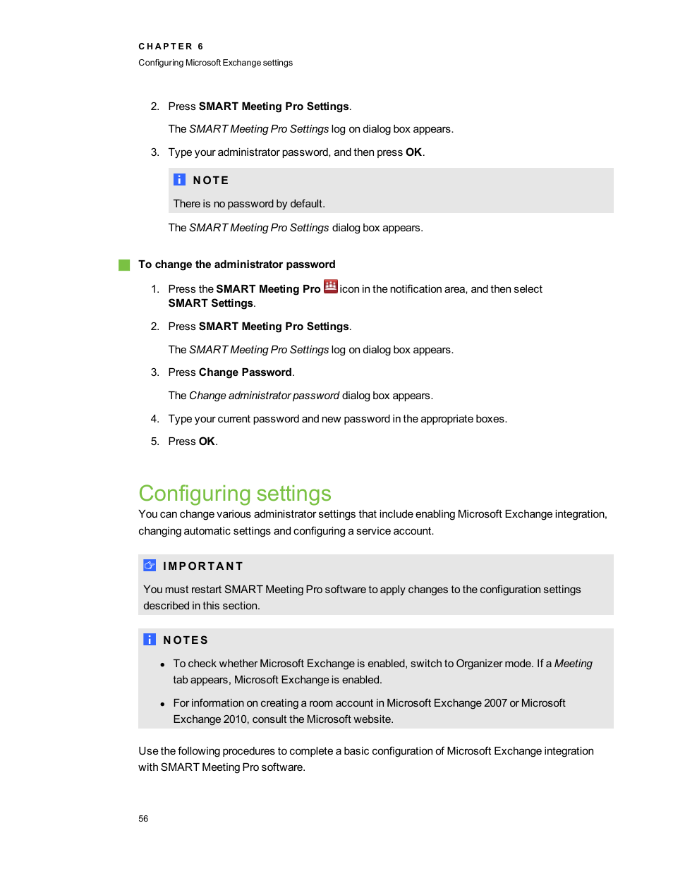 Configuring settings | Smart Technologies SMART Meeting Pro 3.1 User Manual | Page 62 / 94