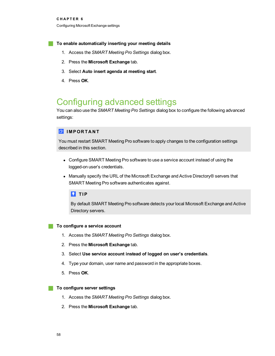 Configuring advanced settings | Smart Technologies SMART Meeting Pro 3.1 User Manual | Page 64 / 94