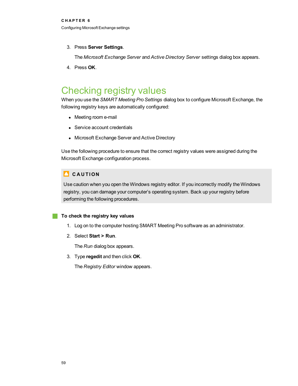 Checking registry values | Smart Technologies SMART Meeting Pro 3.1 User Manual | Page 65 / 94
