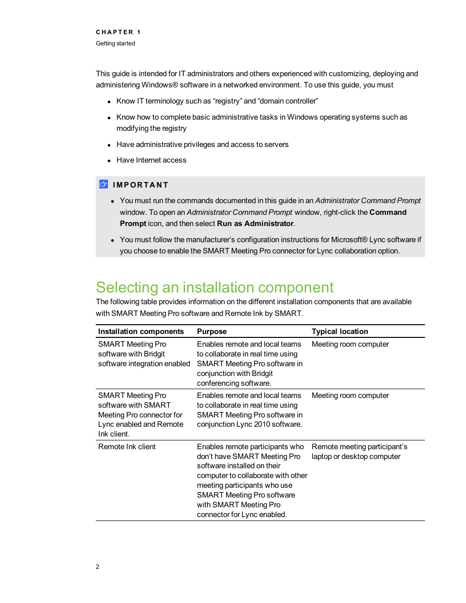 Selecting an installation component | Smart Technologies SMART Meeting Pro 3.1 User Manual | Page 8 / 94