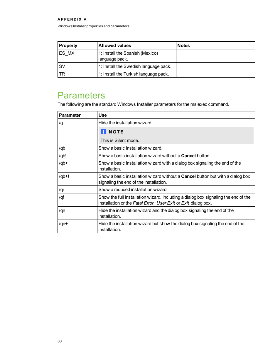 Parameters | Smart Technologies SMART Meeting Pro 3.1 User Manual | Page 86 / 94