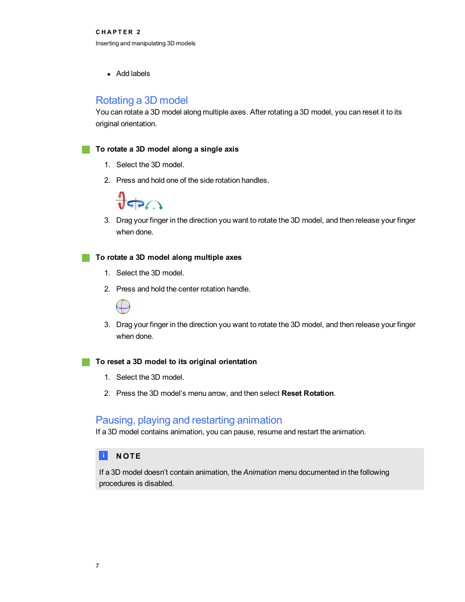 Rotating a 3d model, Pausing, playing and restarting animation | Smart Technologies Smart Notebook 3D Tools User Manual | Page 11 / 24