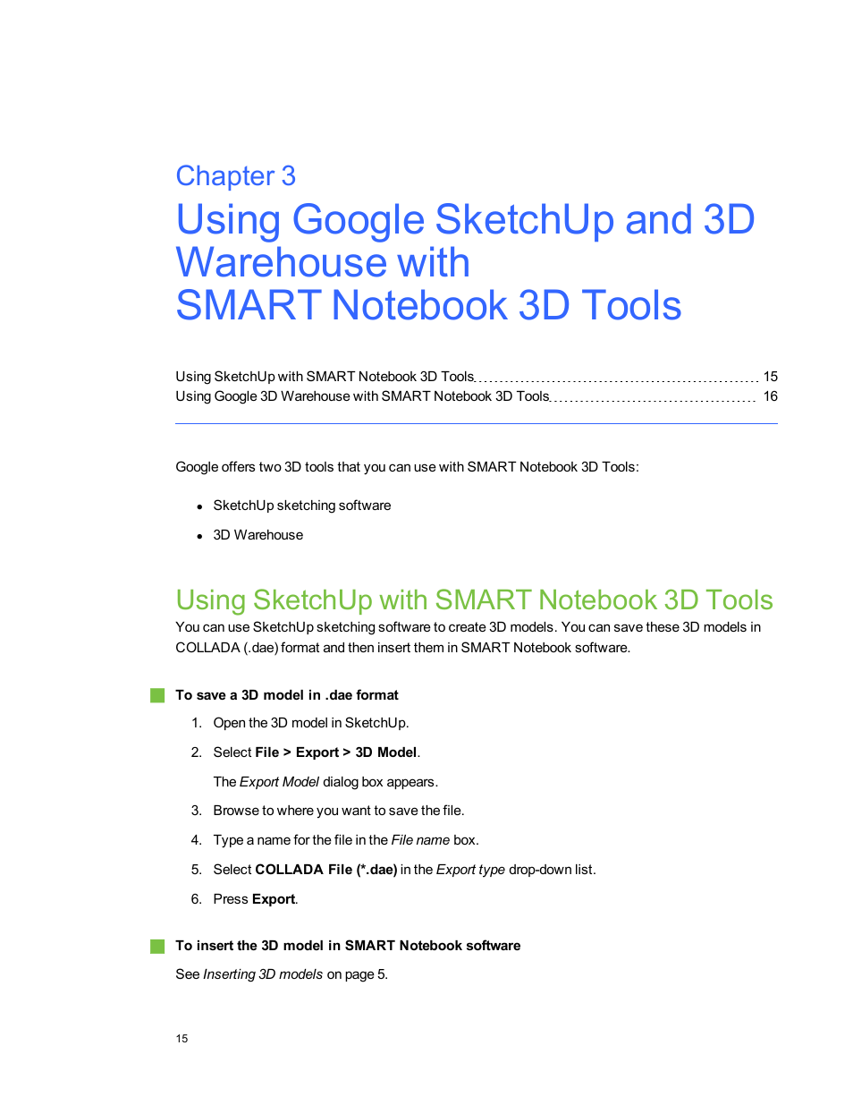 Using sketchup with smart notebook 3d tools, Chapter 3 | Smart Technologies Smart Notebook 3D Tools User Manual | Page 19 / 24