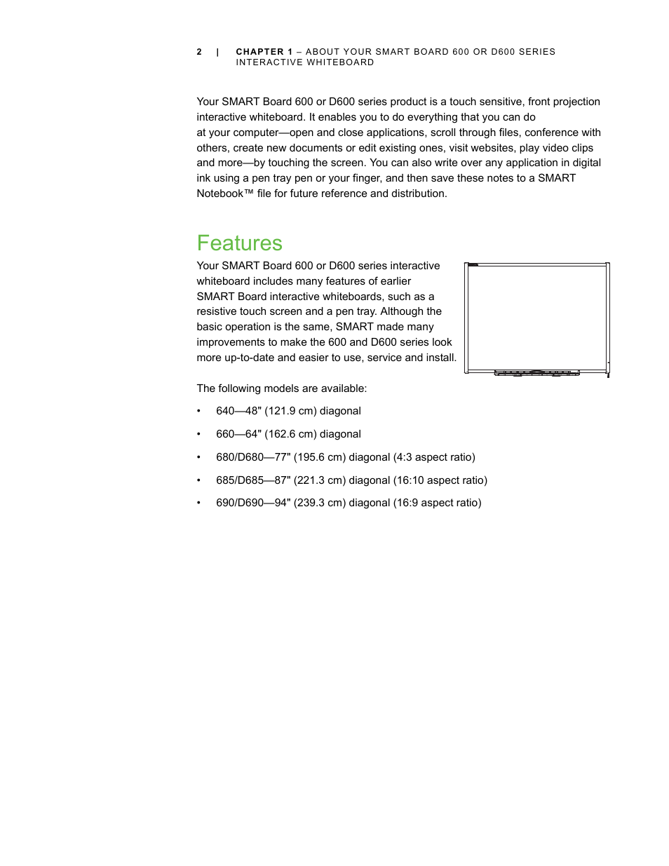 Features | Smart Technologies SMART Board D600 User Manual | Page 10 / 68