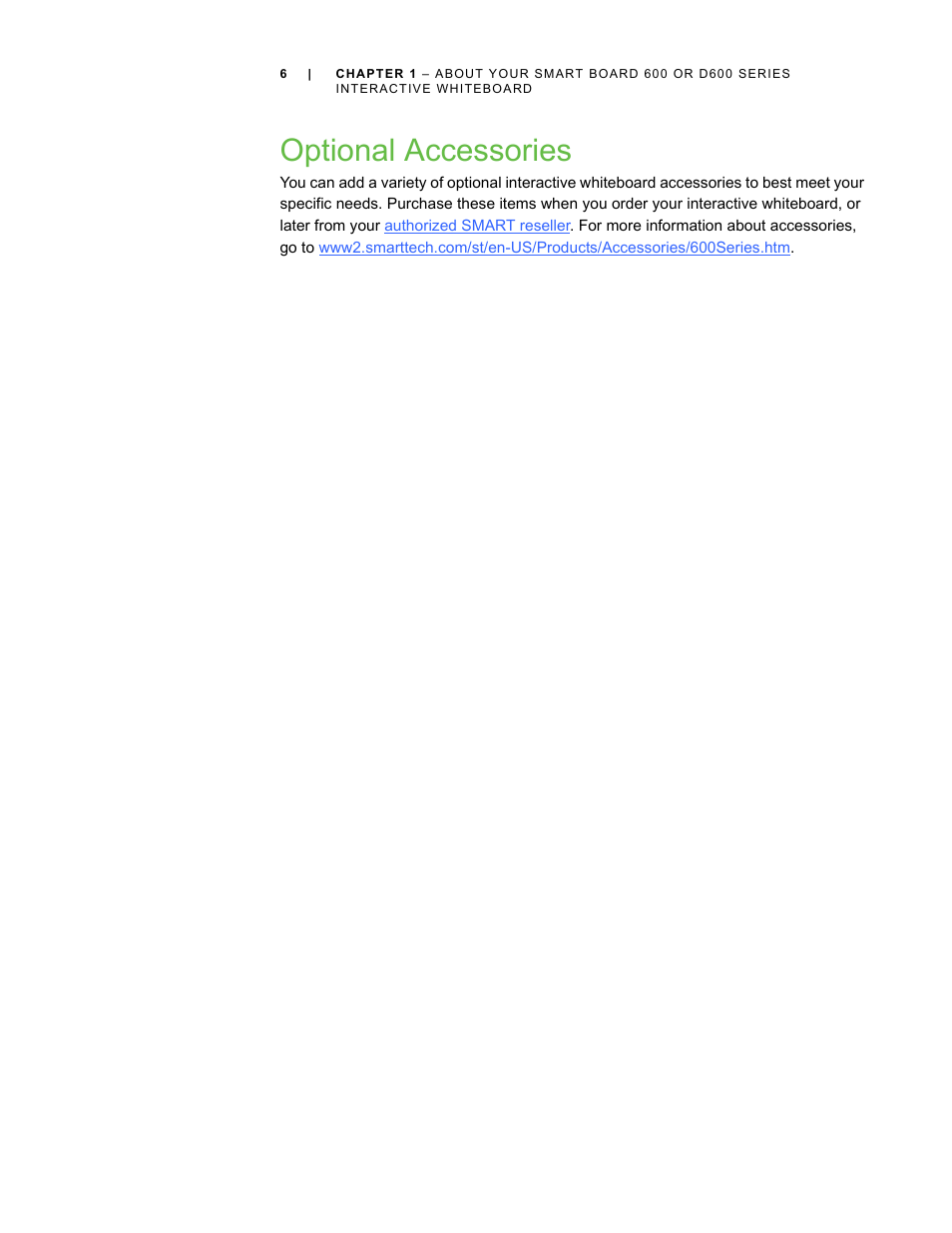 Optional accessories | Smart Technologies SMART Board D600 User Manual | Page 14 / 68